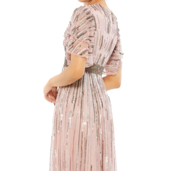 MAC DUGGAL 93582 EMBELLISHED FULL LENGTH LAYERED SLEEVE VINTAGE ROSE GOWN sz 12 - Picture 5 of 7